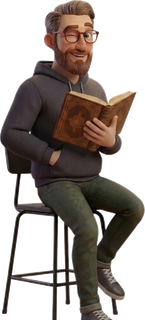 Mascote Anderson lendo um livro